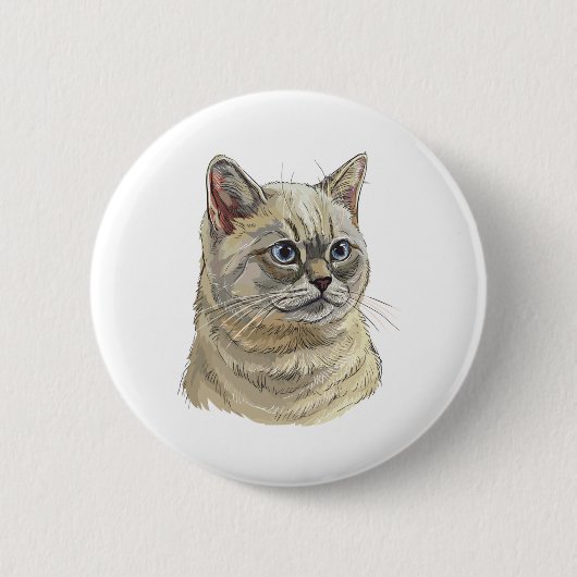 Hand zeichne lustige britische Katze Button (Vorderseite)