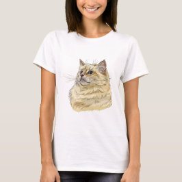 Hand zeichne lustige, flauschige Ragdoll-Katze T-Shirt