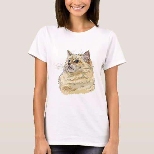 Hand zeichne lustige, flauschige Ragdoll-Katze T-Shirt (Vorderseite)