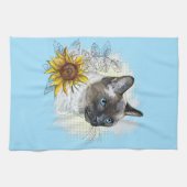 Hand zeichne lustige niedliche Thai Katze mit Blum Geschirrtuch (Horizontal)