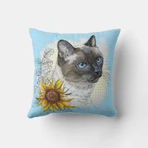 Hand zeichne lustige niedliche Thai Katze mit Blum