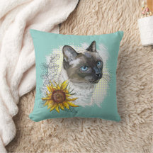 Hand zeichne lustige niedliche Thai Katze mit Blum