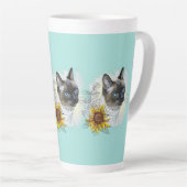 Hand zeichne lustige niedliche Thai Katze mit Blum Milchtasse (Rechte Ecke)