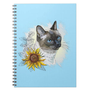 Hand zeichne lustige niedliche Thai Katze mit Blum Notizblock