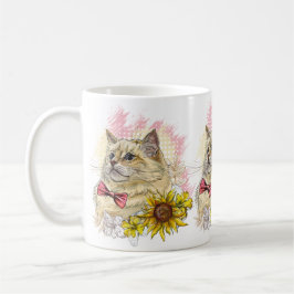 Hand zeichne lustige Red Ragdoll Katze mit Blume Kaffeetasse