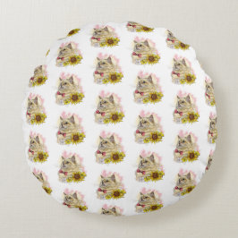 Hand zeichne lustige Red Ragdoll Katze mit Blume Rundes Kissen