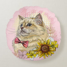 Hand zeichne lustige Red Ragdoll Katze mit Blume