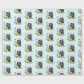 Hand zeichne lustige Schwarzbrikkatze mit Blume Geschenkpapier (Flach)