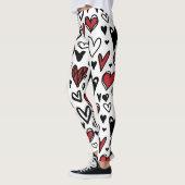 Hand Zeichne Weiße, Schwarze und Rote Herzform Fra Leggings (Links)