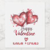 Hand Zeichne zwei Herz Valentine Weinetikett (Einzelnes Label)