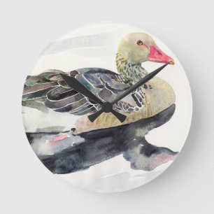 Hand zeichnen Watercolor-Vogel, Ente Runde Wanduhr