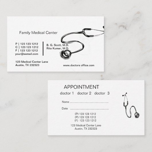 Hand Zeichnend Ärzteschutznurse-Notfallstethoskop Terminkarte (Vorne/Hinten)