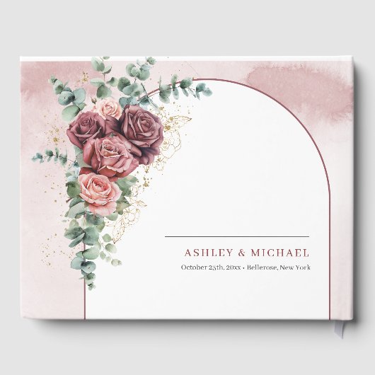 Hand zeichnend Bordeaux-Goldhochzeit Gästebuch (Rückseite)