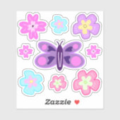 Hand Zeichnend farbige Cartoon Blume & Schmetterli Aufkleber (Blatt)