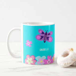 Hand Zeichnend farbige Cartoon Blume & Schmetterli Kaffeetasse