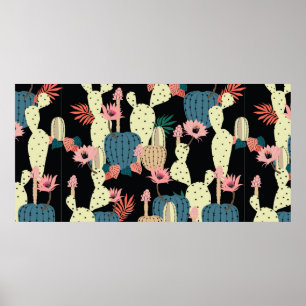 Hand zeichnend Kaktus Pflanze und Blume Nahtlos Pa Poster