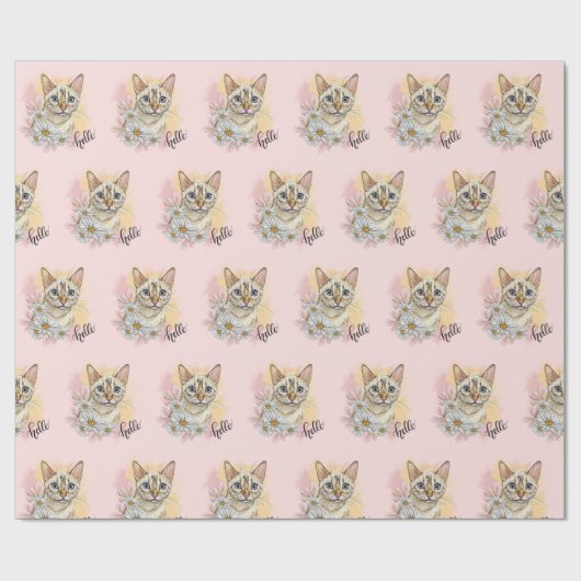 Hand zeichnend lustige Schneekatze bengalisch mit  Geschenkpapier (Flach)