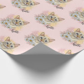 Hand zeichnend lustige Schneekatze bengalisch mit Geschenkpapier (Ecke)