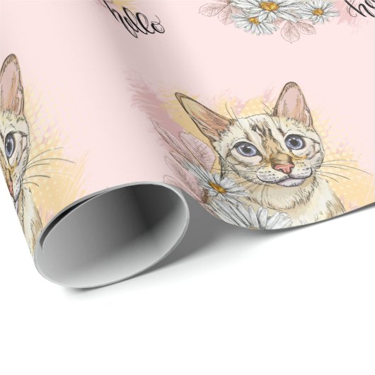 Hand zeichnend lustige Schneekatze bengalisch mit  Geschenkpapier (Rolleneckpunkt)