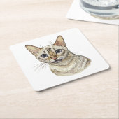 Hand zeichnend lustige Schneekatze bengalische T - Rechteckiger Pappuntersetzer (angewinkelt)