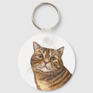 Hand zeichnend lustige Tabby Cat Tote Tag Schlüsselanhänger