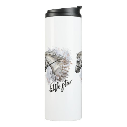 Hand zeichnend Pferd mit Pflanze Kaffee Tasse (Nach links gedreht)