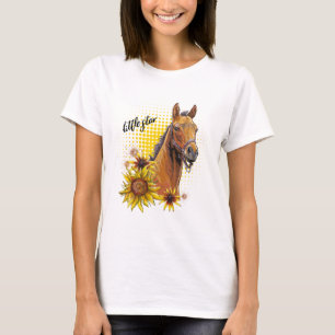 Hand zeichnend Pferd mit Sonnenblumen T-Shirt