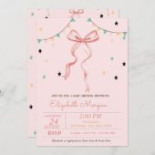 Hand Zeichnend Pink Bow Stars Babydusche Einladung (Vorne/Hinten)