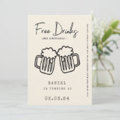 Hand zeichnend Quirky FunnyFree Drinks 30. Geburts Einladung (Stehend Vorderseite)