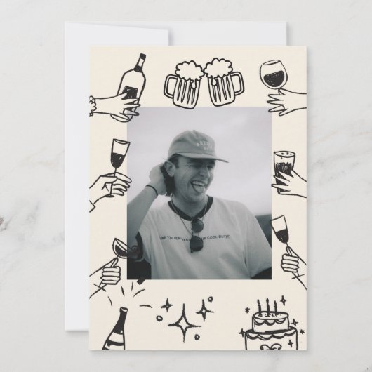 Hand zeichnend Quirky FunnyFree Drinks 30. Geburts Einladung (Rückseite)