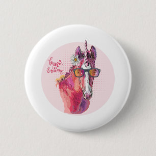 Hand zeichnend rosa Einhorn Button