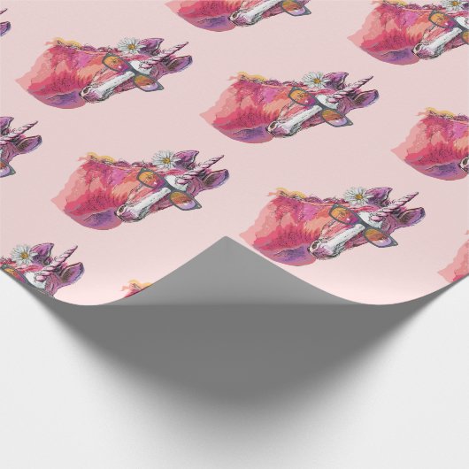 Hand zeichnend rosa Einhorn Geschenkpapier (Ecke)