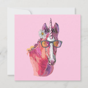 Hand zeichnend Rosa Einhorn Klassischer Rundaufkle Einladung