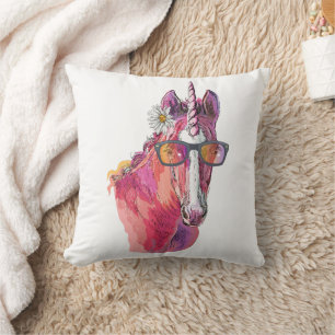 Hand zeichnend Rosa Einhorn T - Shirt Kissen