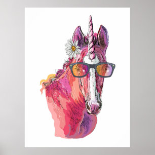 Hand zeichnend Rosa Einhorn T - Shirt Lebensmittel Poster