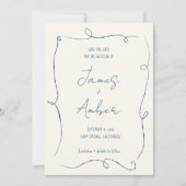 Hand zeichnend schnörkellose Linien aquamarine bla Save The Date (Vorderseite)