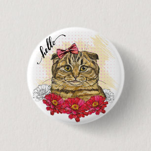 Hand zeichnend schottische Faltenkatze mit roten B Button