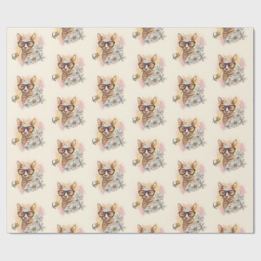 Hand zeichnend Sphynxkatze mit Blume Geschenkpapier (Flach)