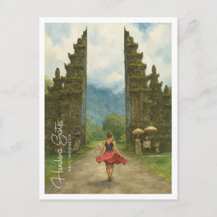Handara Gate Bali Watercolor - Asien Reisen Feiertagspostkarte