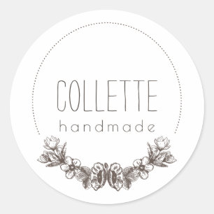 Handarbeit mit dem Logo-Label "Floral Laurel" Runder Aufkleber