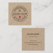 Handarbeit mit Liebe-Briefmarke mit Namensschild Quadratische Visitenkarte (Vorne/Hinten)