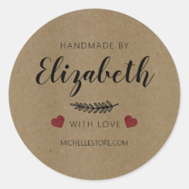 Handarbeit mit Liebe Hearts Runder Aufkleber