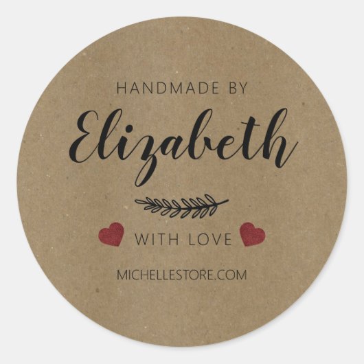 Handarbeit mit Liebe Hearts Runder Aufkleber (Vorderseite)