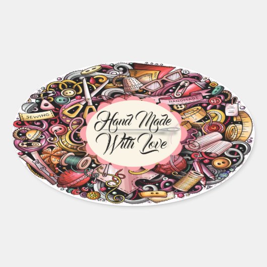 Handarbeit Nähsticker Ovaler Aufkleber (Vorderseite)