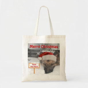 Handbag German Shepherd Santa Stopp hier Tragetasche