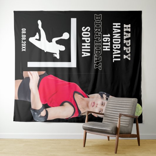 Handball Birthday, Handball Girl Player Backdrops Wandteppich (Beispiel (Horizontal))