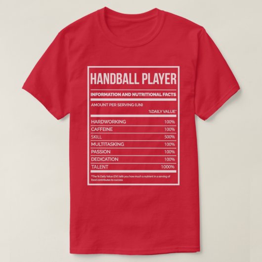Handball Player Funny Handball Nutrition Label T-Shirt (Design vorne)