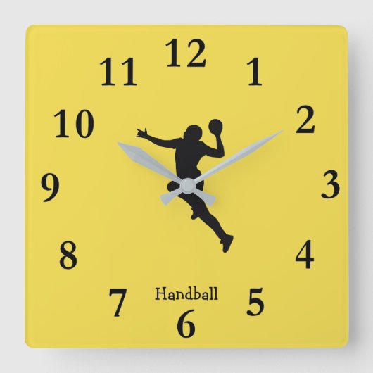 Handballspieler Quadratische Wanduhr (Vorderseite)