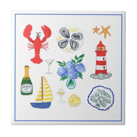Handbemalt im Nantucket-Stil Fliese (Vorderseite)