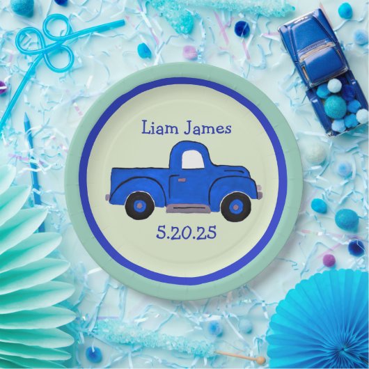 Handbemalte Blaue LKW-Kunst Personalisieren Pappteller (Party)